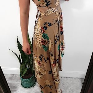 Tan Floor Length Maxi Open Back Dress